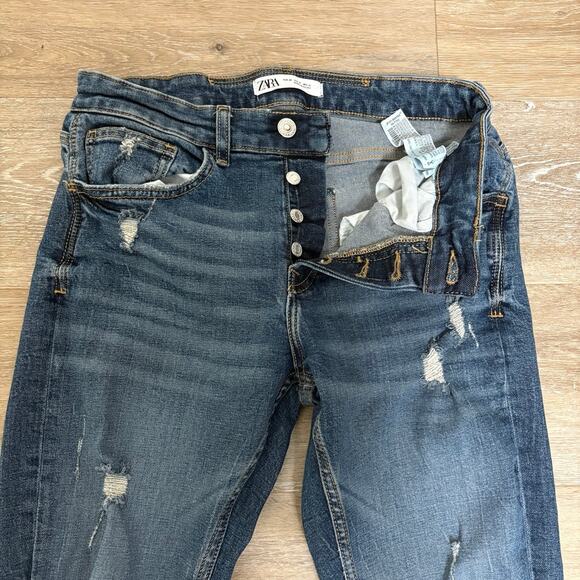 Zara Blue Woman's Distress  High Waisted Skinny Jeans Size 31 - Picture 3 of 6